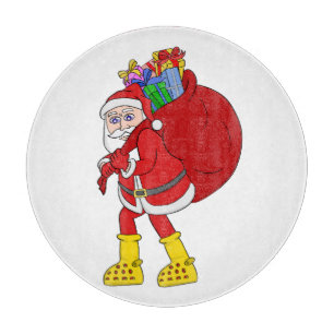 Planche À Découper Père Noël portant de grandes bottes jaunes