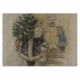 Planche À Découper Père Noël Vintage Neige Arbre de Noël