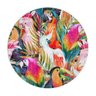 Planche À Découper Perroquets d'aquarelle : Motif Tropical