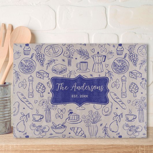 Planche À Découper Personalized Family Name Cute Hand Drawn Food