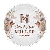 Planche À Découper Personnalisé Boho Rustique Floral Monogramme Coupl (Devant)