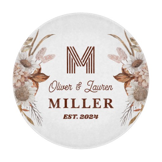 Planche À Découper Personnalisé Boho Rustique Floral Monogramme Coupl (Devant)