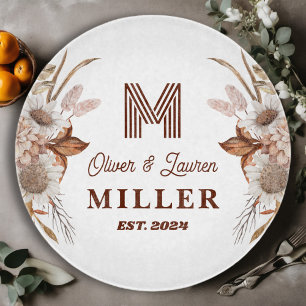 Planche À Découper Personnalisé Boho Rustique Floral Monogramme Coupl