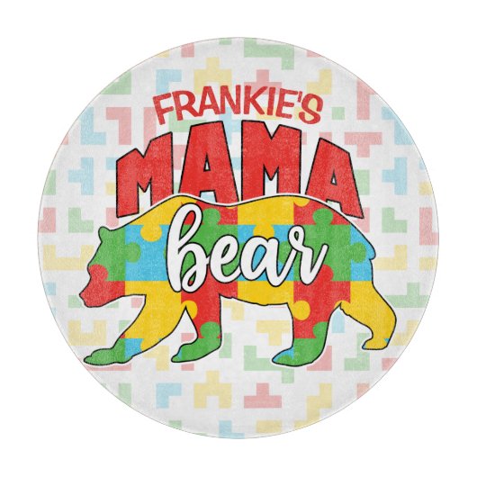 Planche À Découper Personnalisé Enfants NOM Mama Ours Sensibilisation (Devant)