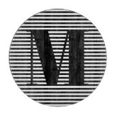 Planche À Découper Personnaliser monogramme initiale noir blanc rayur (Devant)