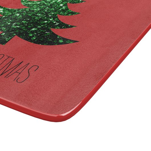 Planche À Découper Personnaliser Sparkly sapin vert étincelant rouge (Coin)