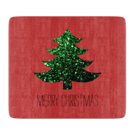 Planche À Découper Personnaliser Sparkly sapin vert étincelant rouge (Devant)