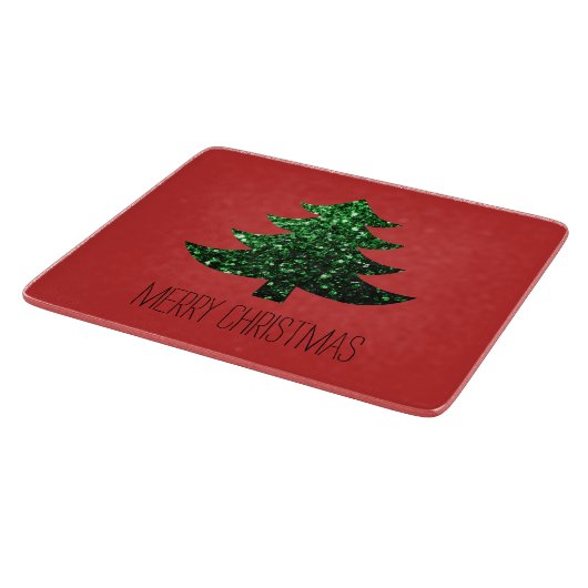 Planche À Découper Personnaliser Sparkly sapin vert étincelant rouge (Coin)