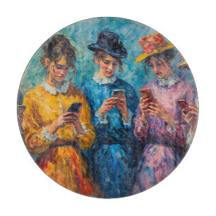 Planche À Découper Personnes du 19e siècle utilisant des smartphones