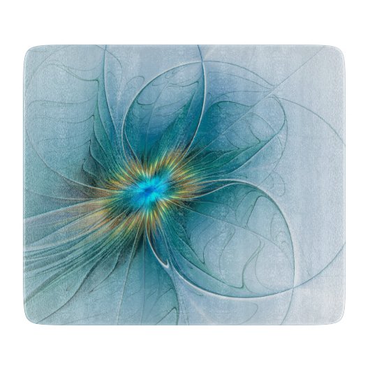 Planche À Découper Petite Beauté Moderne Bleu Or Fractal Art Flower (Devant)
