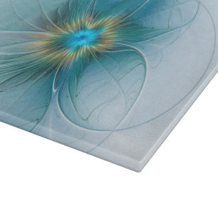 Planche À Découper Petite Beauté Moderne Fleur d'Art Fractal Bleu Or