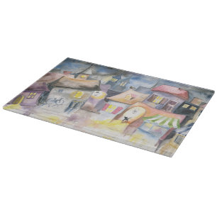 Planche À Découper Petite ville la nuit