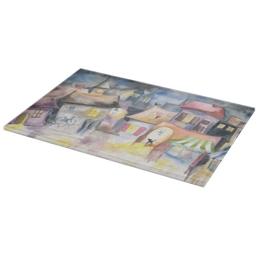 Planche À Découper Petite ville la nuit (Coin)