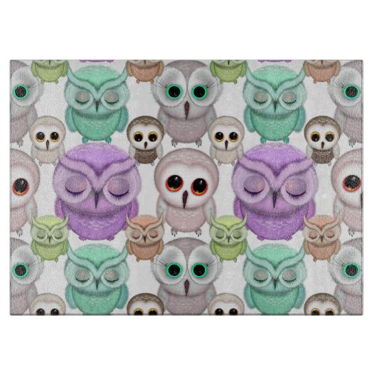 Planche À Découper Petites Chouettes mignonnes aux couleurs pastel (Devant)