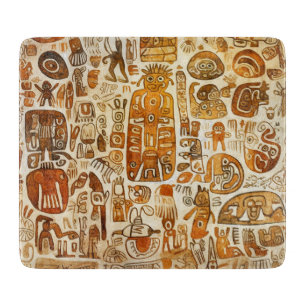 Planche À Découper Petroglyphes dans les aquarelles marron et orange