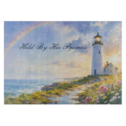 Planche À Découper Phare Arc-en-Ciel Aquarelle Côtière (Devant)