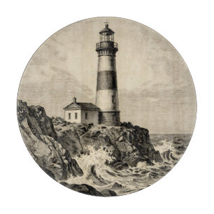 Planche À Découper Phare rayé vintage côte orageuse 