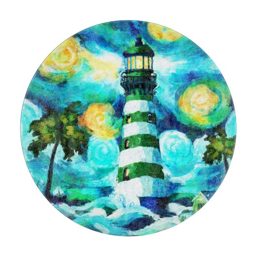 Planche À Découper Phare Tropical & Palm Trees Impressionniste (Devant)