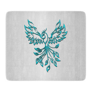 Planche À Découper Phoenix bleu turquoise se lève sur l'argent