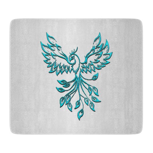 Planche À Découper Phoenix bleu turquoise se lève sur l'argent (Devant)