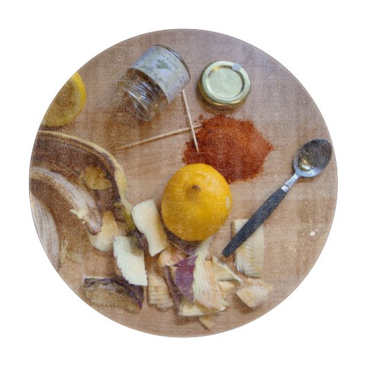 Planche À Découper photo amusante de la préparation de légumes hachés (Devant)