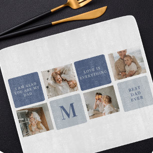 Planche À Découper Photo Collage moderne & Bleu Happy Fête des pères 