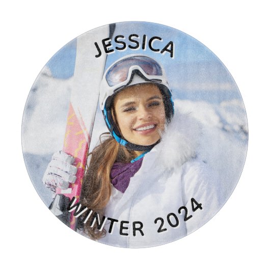 Planche À Découper Photo de famille de texte courbe noir et blanc (Devant)