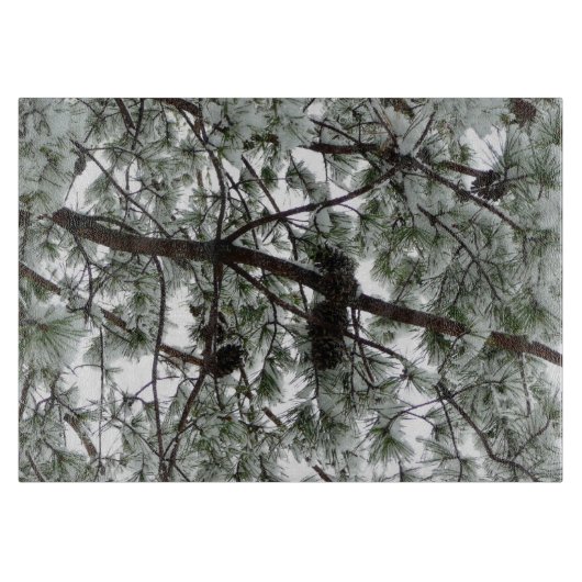 Planche À Découper Photo hivernale sous le pin couvert de neige (Devant)