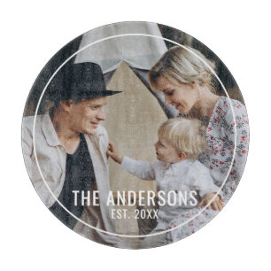 Planche À Découper Photo personnalisée avec nom de famille et année d