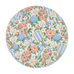 Planche À Découper Pickleball bleu et rose blush Chic Côté Mer Élégan