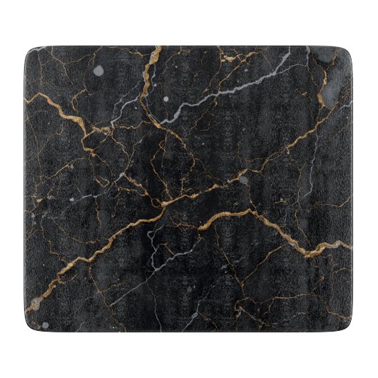 Planche À Découper Pierre noire avec veines or et argent (Devant)