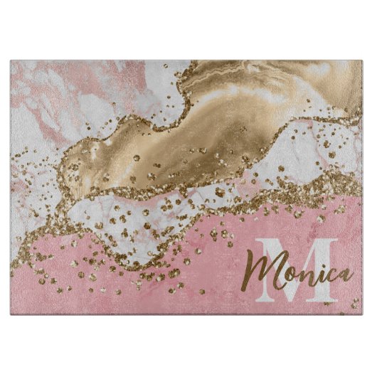 Planche À Découper Pierre rose et blanche et Parties scintillant or A (Devant)