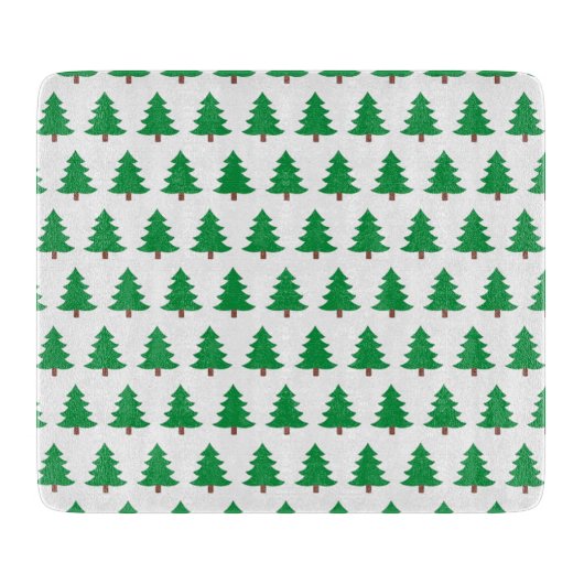 Planche À Découper Pine Tree Verre de Noël vert et blanc (Devant)