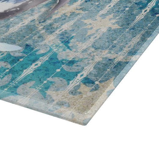 Planche À Découper Pingouins D'Aquarelle Bleu D'Hiver Avec Écharpes (Coin)