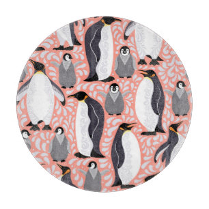 Planche À Découper Pingouins empereurs, petits, motif décoratif rose.