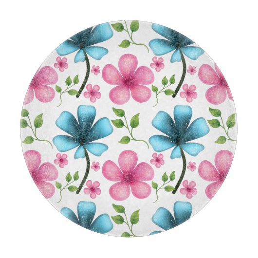 Planche À Découper Pink & Blue Floral Seamless Pattern (Devant)