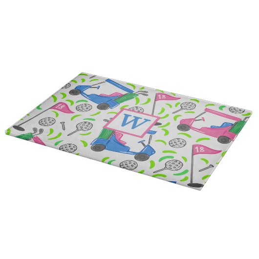 Planche À Découper Pink Blue Green Golf Preppy Monogramme initial (Coin)