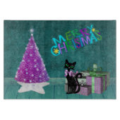Planche À Découper Pink Christmas Tree Black Cat Wrapped Present Teal (Devant)
