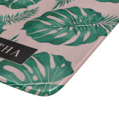 Planche À Découper Pink & Green Palm Feuille Motif & nom (Coin)
