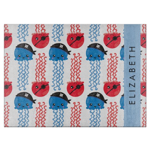 Planche À Découper Pirate Jellyfish, Motif de méduses, Votre nom (Devant)