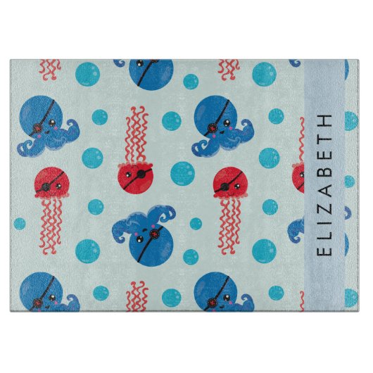 Planche À Découper Pirate Octopus, Pirate Jellfish, Mer, Votre Nom (Devant)