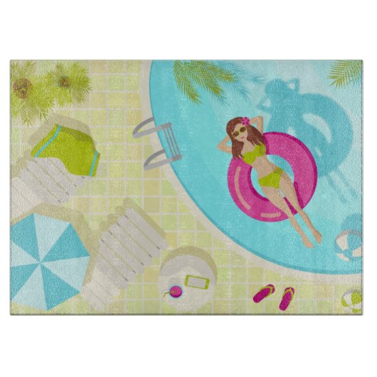 Planche À Découper Piscine fille en bikini plage d'été (Devant)
