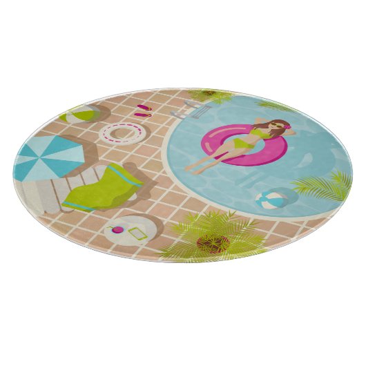 Planche À Découper Piscine fille en bikini plage d'été (Coin)