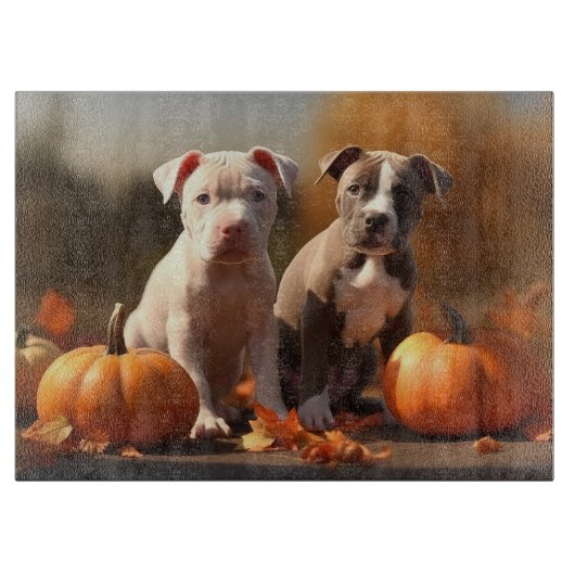 Planche À Découper Pitbull Chiot Automne Citrouille de plaisir (Devant)