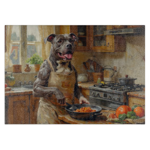 Planche À Découper Pitbull Cuisinant dans la Cuisine