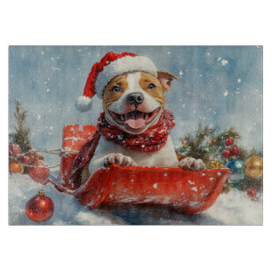 Planche À Découper Pitbull en traîneau Laissez tomber la neige Noël