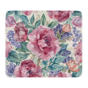 Planche À Découper Pivoine botanique Aquarelle Fleurs de lavande Flor