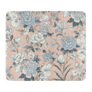 Planche À Découper Pivoines bleues Pêche Botanique Floral Vintage