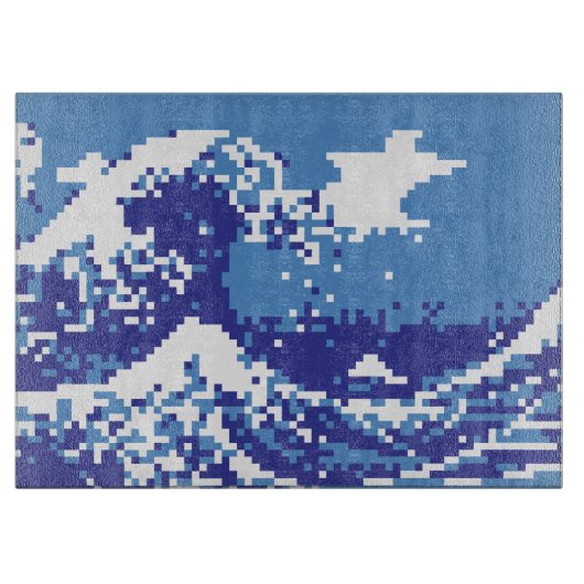 Planche À Découper Pixel Tsunami bleu 8 bits Pixel Art (Devant)