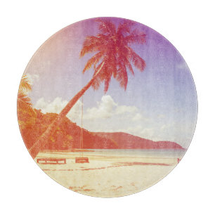 Planche À Découper Plage, cocotier, lit en bois.